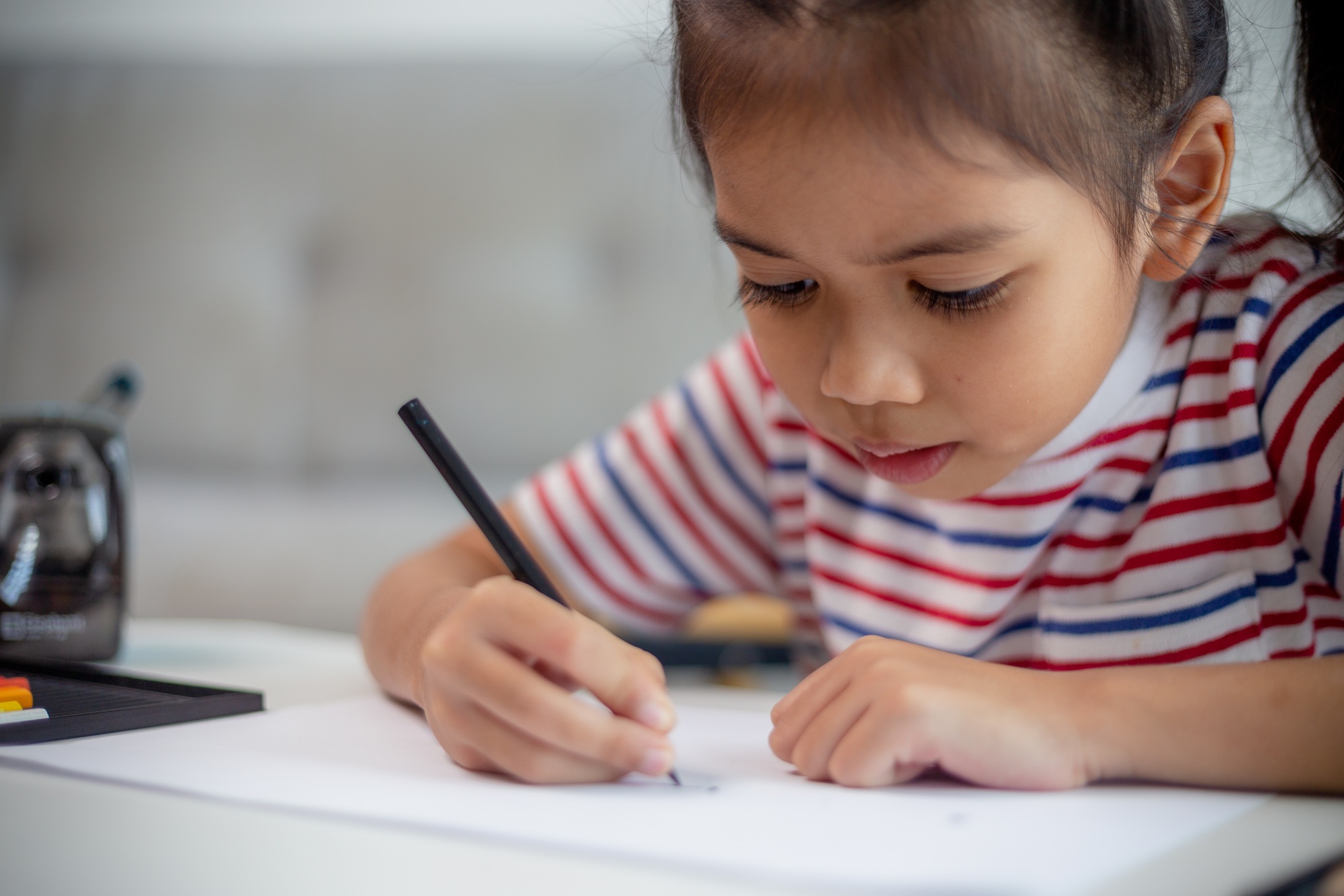 Asian child students back to school doing homework to learn new ideas think. Education concept.